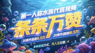 图片[1]-第一人称水族代言视频，条条万赞，20条作品涨粉7.8W，多种变现方式月入五位数-一鸣资源网
