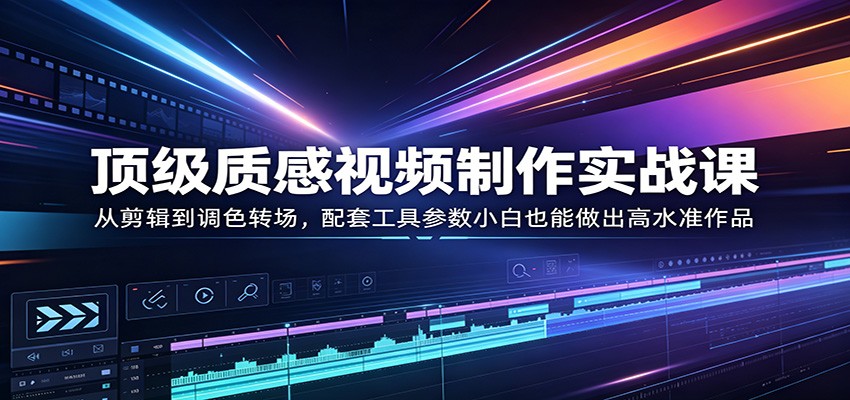 顶级质感视频制作实战课：从剪辑到调色转场，配套工具参数小白也能做出高水准作品-一鸣资源网