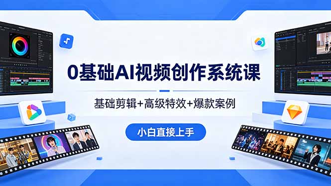 0基础AI视频创作系统课，基础剪辑+高级特效+爆款案例，小白直接上手-一鸣资源网