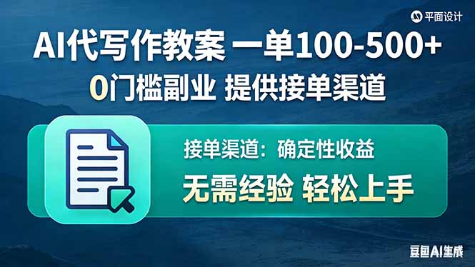 AI代写作教案，一单100-500+，提供接单渠道，0门槛副业！-一鸣资源网