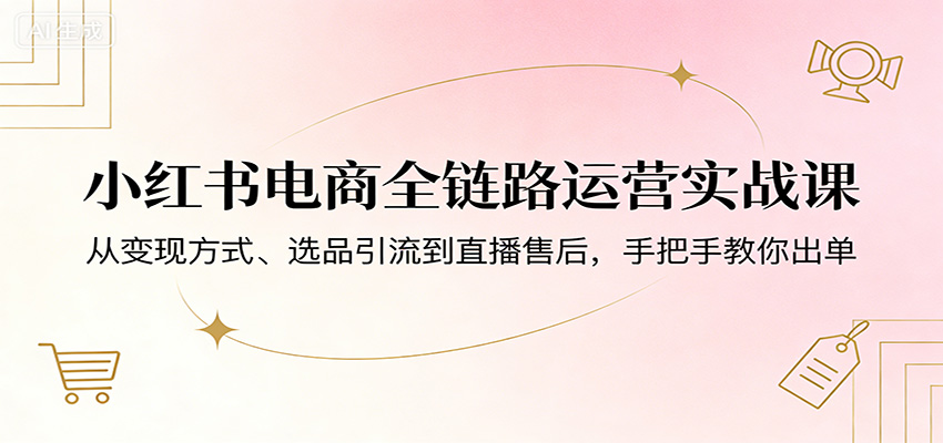 小红书电商全链路运营实战课：从变现方式、选品引流到直播售后，手把手教你出单-一鸣资源网