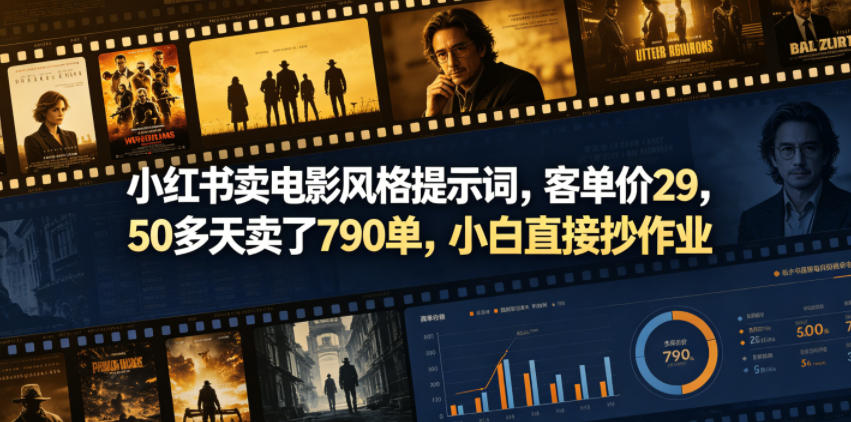 小红书卖电影风格提示词，客单价29，50多天卖了790单，小白直接抄作业！-一鸣资源网