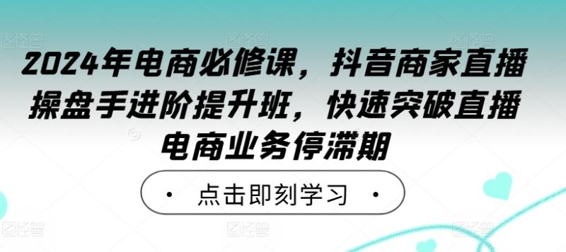 2024年电商必修课,抖音商家直播操盘手进阶提升班,快速突破直播电商业务停滞期 2024年电商必修课,抖音商家直播操盘手进阶提升班,快速突破直播电商业务停滞期