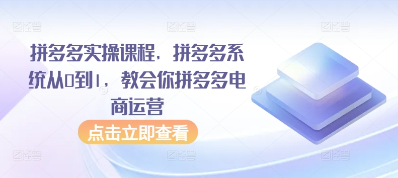 拼多多实操课程,拼多多系统从0到1,教会你拼多多电商运营-一鸣资源网
