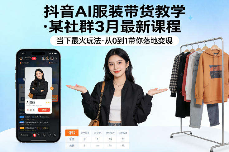 抖音AI服装带货教学，某社群3月最新课程，当下最火玩法，从0到1带你落地变现-一鸣资源网