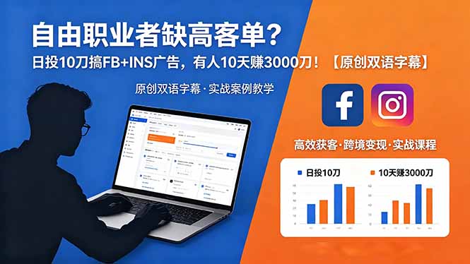自由职业者缺高客单？日投 10 刀搞 FB+INS 广告，有人 10 天赚 3000 刀！【原创双语字幕】-一鸣资源网