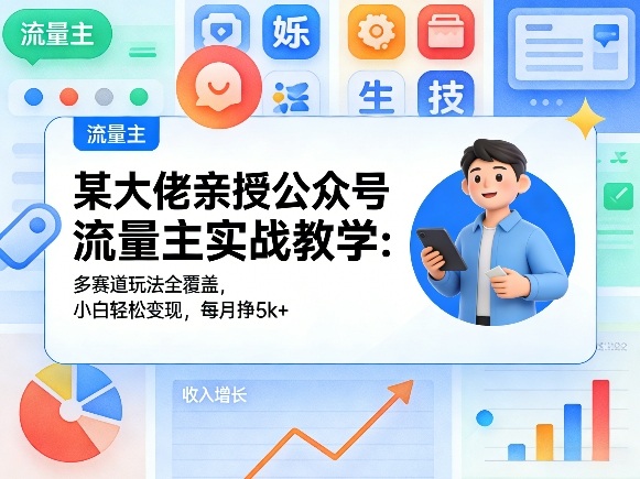 某大佬亲授公众号流量主实战教学：多赛道玩法全覆盖，小白轻松变现，每月多挣5k+-一鸣资源网