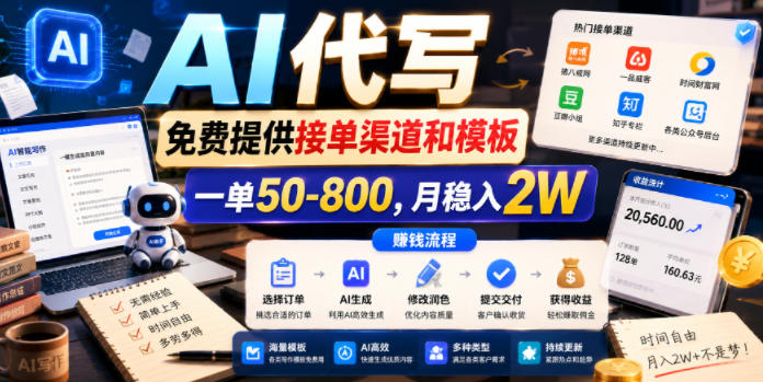 AI代写，免费提供接单渠道和模板，一单50-800，月稳入2W【揭秘】-一鸣资源网