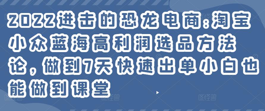 2022进击的恐龙电商:淘宝小众蓝海高利润选品方法论,做到7天快速出单小白也能做到 2022进击的恐龙电商:淘宝小众蓝海高利润选品方法论,做到7天快速出单小白也能做到