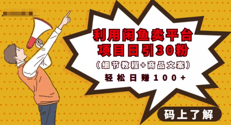 利用闲鱼卖平台项目课程资源日引流30+精准粉丝,轻松日赚100+,积累人脉可实现二次变现(细节教程+商品文案) 利用闲鱼卖平台项目课程资源日引流30+精准粉丝,轻松日赚100+,积累人脉可实现二次变现(细节教程+商品文案)