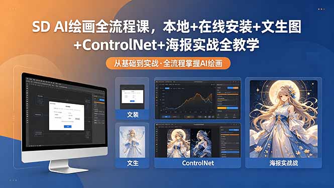 SD AI绘画全流程课，本地+在线安装+文生图+ControlNet+海报实战全教学-一鸣资源网