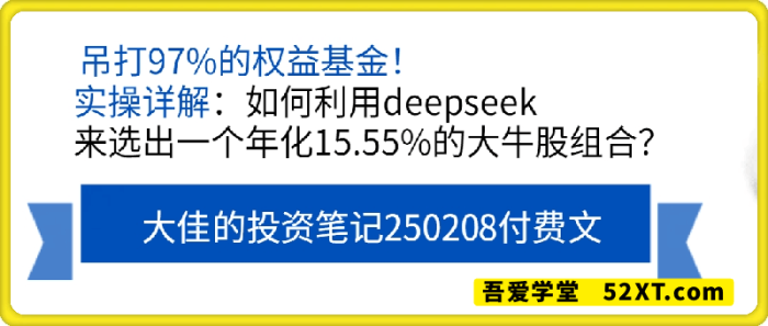 吊打97%的权益基金！实操详解：如何利用deepseek来选出一个年化15.55%的大牛股组合？-一鸣资源网