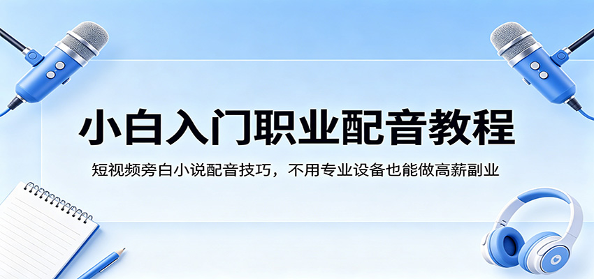 小白入门职业配音教程，短视频旁白小说配音技巧，不用专业设备也能做高薪副业-一鸣资源网