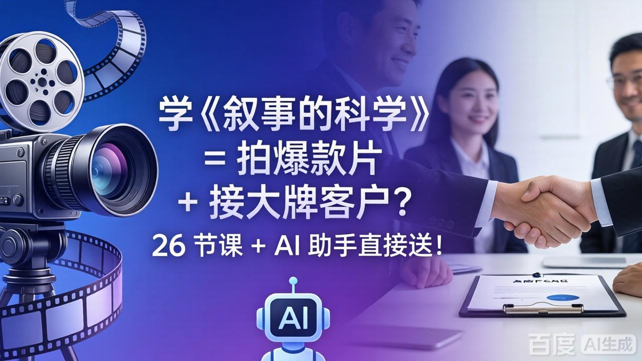 学《叙事的科学》= 拍爆款片 + 接大牌客户？26 节课 + AI 助手直接送！-一鸣资源网
