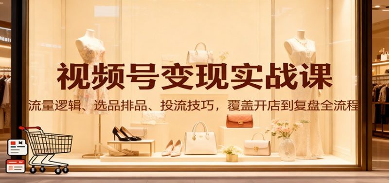 视频号变现实战课：流量逻辑、选品排品、投流技巧，覆盖开店到复盘全流程-一鸣资源网