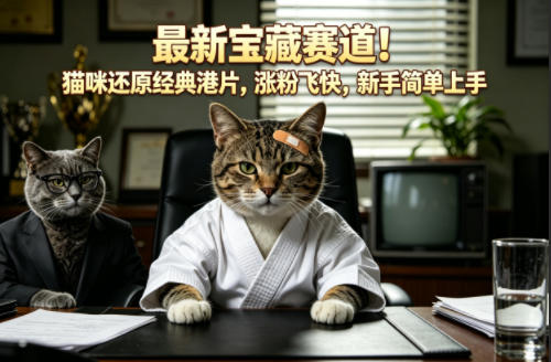最新宝藏赛道！猫咪还原经典港片，涨粉飞快，新手简单上手-一鸣资源网