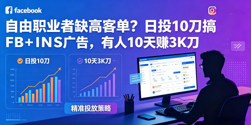 自由职业者缺高客单？日投10刀搞FB+INS广告，有人10天赚3K刀！【原创双语字幕】-一鸣资源网