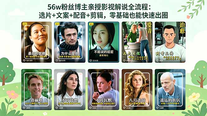 56万粉丝博主亲授影视解说全流程：选片+文案+配音+剪辑，零基础也能快速出圈-一鸣资源网