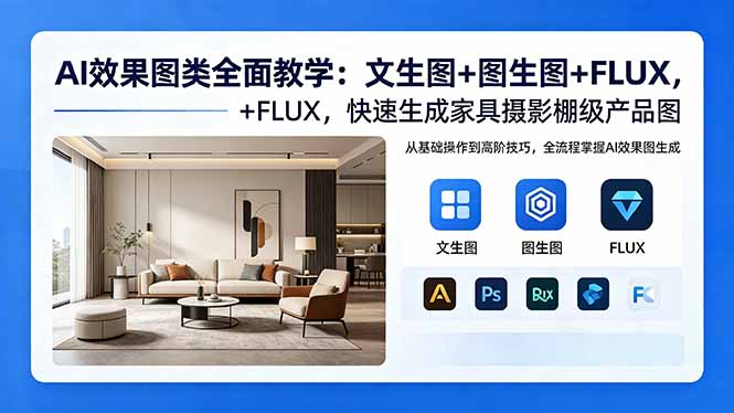 AI效果图类全面教学：文生图+图生图+FLUX，快速生成家具摄影棚级产品图-一鸣资源网