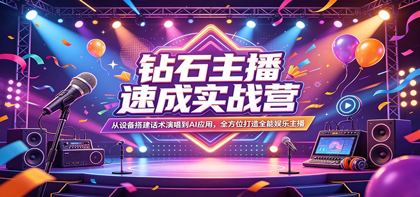 钻石主播速成实战营：从设备搭建话术演唱到AI应用，全方位打造全能娱乐主播-一鸣资源网