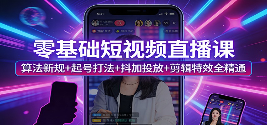 零基础短视频直播课：算法新规+起号打法+抖加投放+剪辑特效全精通-一鸣资源网