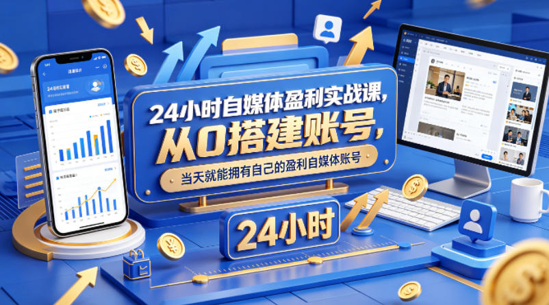24小时自媒体盈利实战课，从0搭建账号，当天就能拥有自己的盈利自媒体账号-一鸣资源网