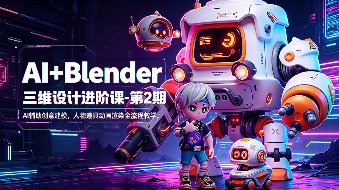 AI+Blender三维设计进阶课-第2期：AI辅助创意建模，人物道具动画渲染全流程教学-一鸣资源网