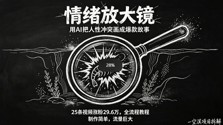 AI制作“情绪放大镜“视频，25条视频涨粉29.6W粉，流量巨大，制作简单，全流程教程-一鸣资源网