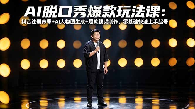 AI脱口秀爆款玩法课：抖音注册养号+AI人物图生成+爆款视频制作，零基础快速上手起号-一鸣资源网