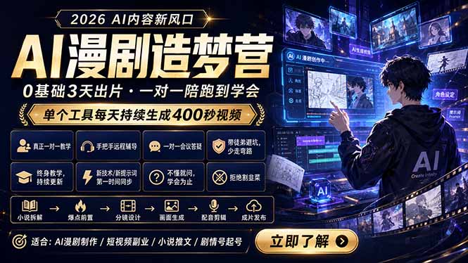 AI漫剧造梦营：0基础3天出片，单个工具每天持续生成400秒视频-一鸣资源网