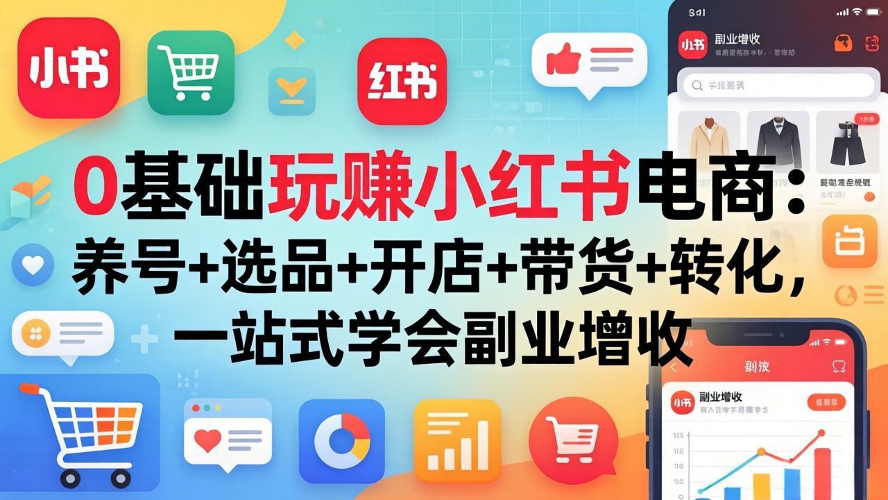 0基础玩赚小红书电商：养号+选品+开店+带货+转化，一站式学会副业增收-一鸣资源网