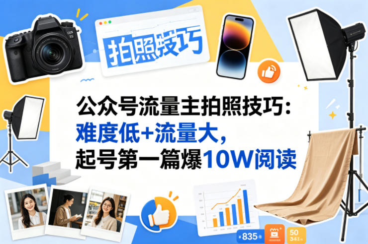 公众号流量主之拍照技巧赛道，难度低+流量大，起号第一篇就爆了10w阅读-一鸣资源网