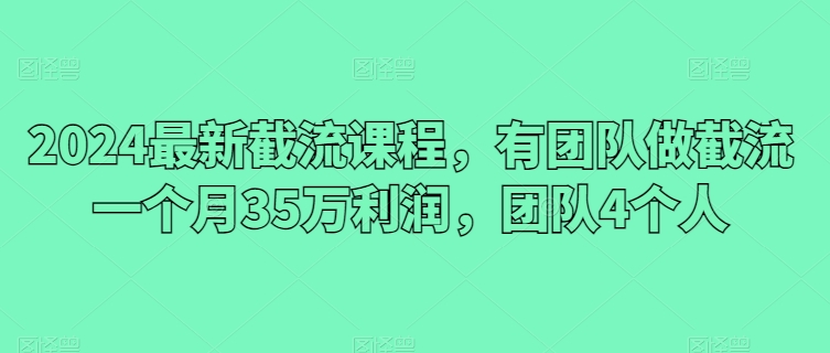2024最新截流课程，有团队做截流一个月35万利润，团队4个人-一鸣资源网