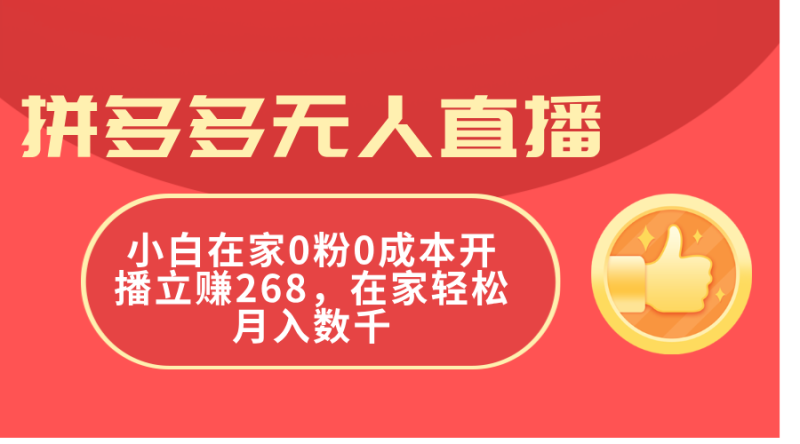 拼多多无人直播,小白在家0粉0成本开播立赚268,在家轻松月入数千-一鸣资源网