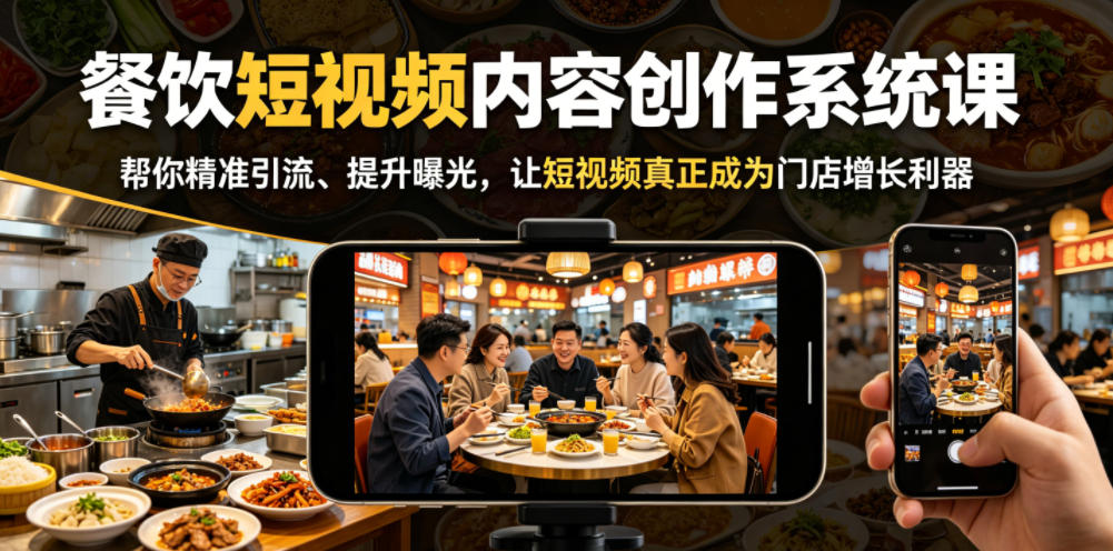 餐饮短视频内容创作系统课，帮你精准引流、提升曝光，让短视频真正成为门店增长利器-一鸣资源网