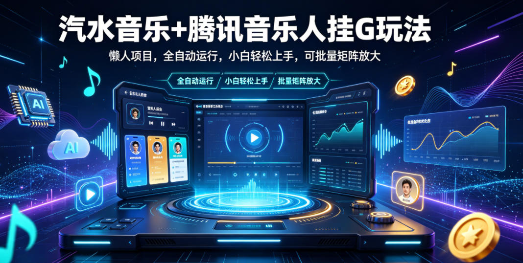 汽水音乐+腾讯音乐人挂G玩法，懒人项目，全自动运行，小白轻松上手，可批量矩阵放大【揭秘】-一鸣资源网