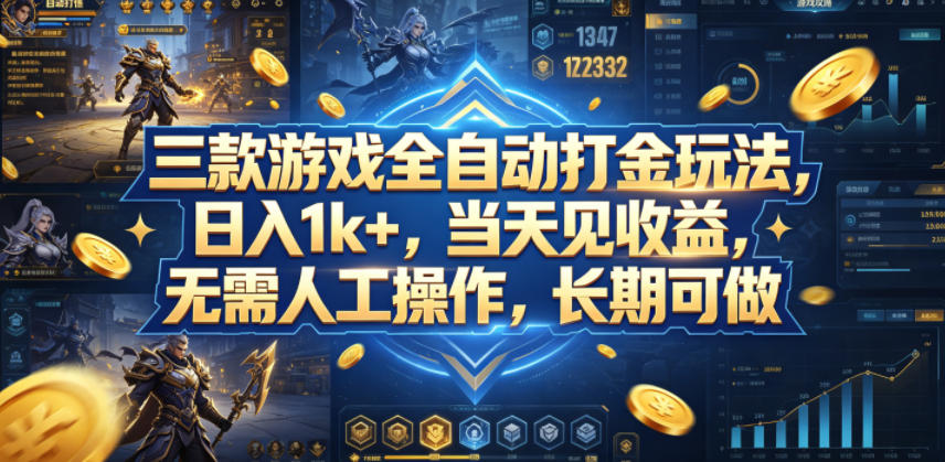 三款游戏全自动打金玩法，日入1k+，当天见收益，无需人工操作，长期可做【揭秘】-一鸣资源网