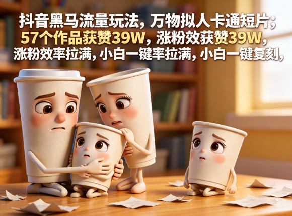 抖音黑马流量玩法，万物拟人卡通短片，57个作品获赞39W，涨粉效率拉满，小白一键复刻，保姆级拆解-一鸣资源网
