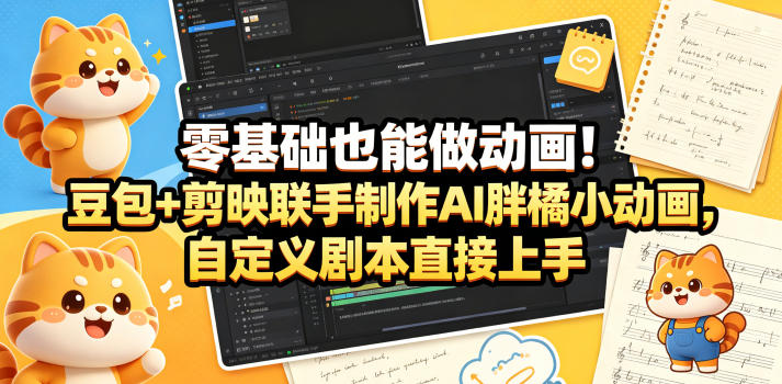 零基础也能做动画！豆包+剪映联手制作AI胖橘小动画，自定义剧本直接上手-一鸣资源网
