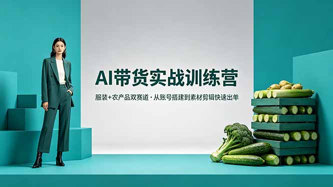 AI带货实战训练营，服装+农产品双赛道，从账号搭建到素材剪辑快速出单-一鸣资源网