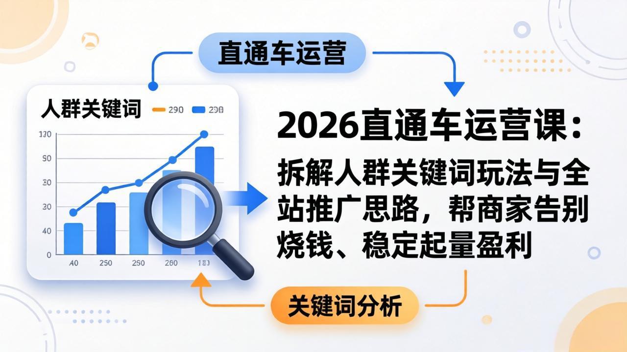 2026直通车运营课：拆解人群关键词玩法与全站推广思路，帮商家告别烧钱、稳定起量盈利-一鸣资源网