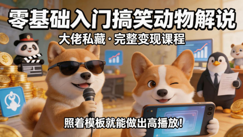 零基础入门搞笑动物解说，大佬私藏完整变现课程，照着模板就能做出高播放-一鸣资源网