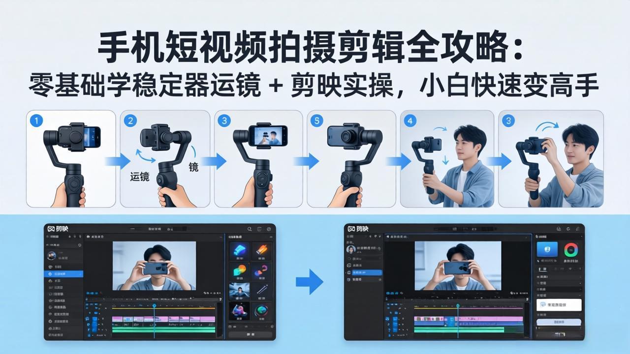 手机短视频拍摄剪辑全攻略：零基础学稳定器运镜 + 剪映实操，小白快速变高手-一鸣资源网
