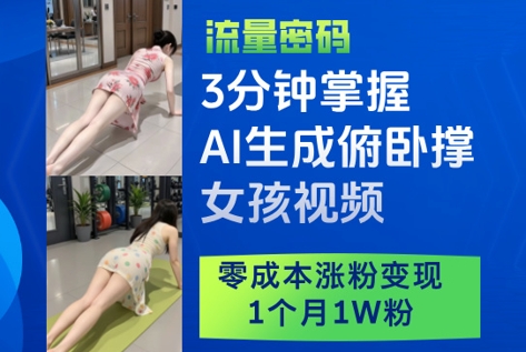 图片[1]-3分钟掌握AI生成俯卧撑女孩视频，零成本涨粉变现，1个月1W粉-一鸣资源网