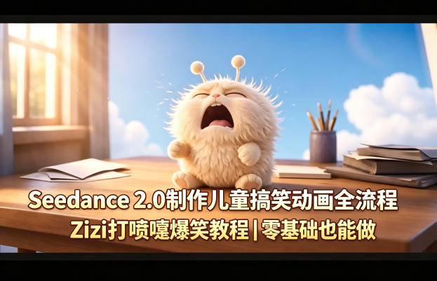 Seedance 2.0制作儿童搞笑动画全流程Zizi打喷嚏爆笑教程｜零基础也能做-一鸣资源网