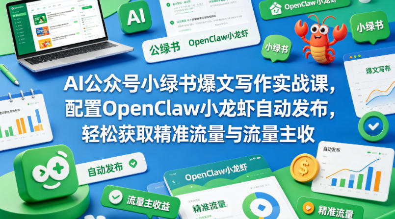 AI公众号小绿书爆文写作实战课，配置OpenClaw小龙虾自动发布，轻松获取精准流量与流量主收益-一鸣资源网