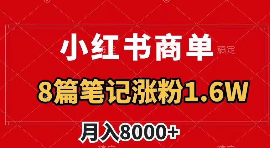 小红书商单最新玩法,8篇笔记涨粉1.6W,作品制作简单,月入8000+-一鸣资源网