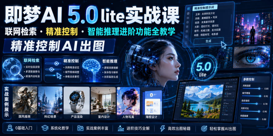 即梦AI 5.0 lite实战课，联网检索・精准控制・智能推理进阶功能全教学，精准控制AI出图-一鸣资源网