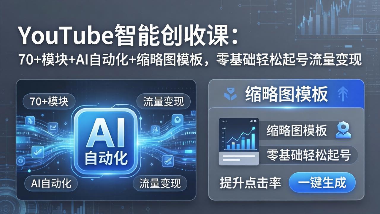 YouTube智能创收课：70+模块+AI自动化+缩略图模板，零基础轻松起号流量变现-一鸣资源网