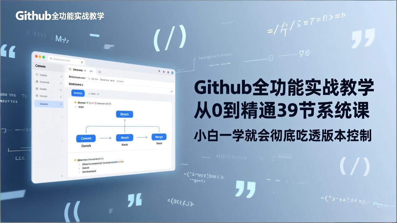 GitHub-全功能实战教学，从0到精通39节系统课，小白一学就会彻底吃透版本控制-一鸣资源网